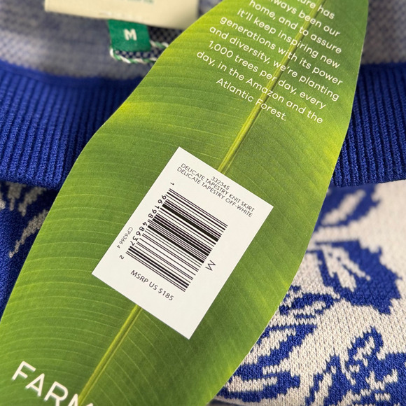 FARM RIO Delicate Tapestry Knit Skirt NWT Women's Size M Off-White Blue Floral - Picture 5 of 7